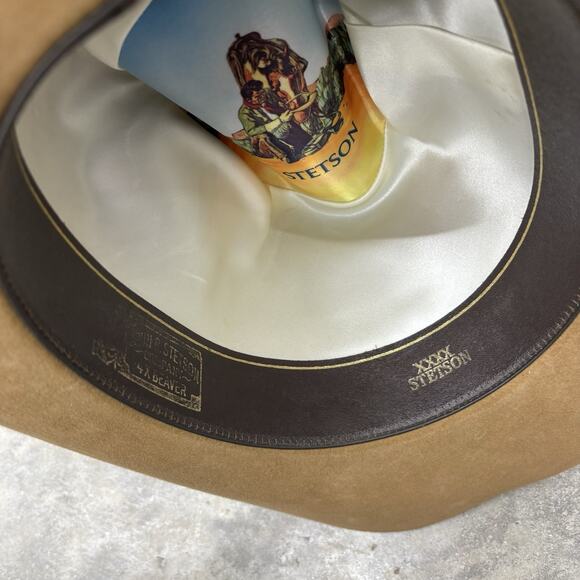 John B Stetson Company Western Hat Mens 4X Beaver Wide Brim Feather Braided Tan - Picture 7 of 16